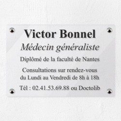 Plaque médecin personnalisée en plexiglas transparent 30x20cm