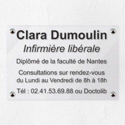 Plaque personnalisée en plexiglas transparent pour infirmière 30x20cm