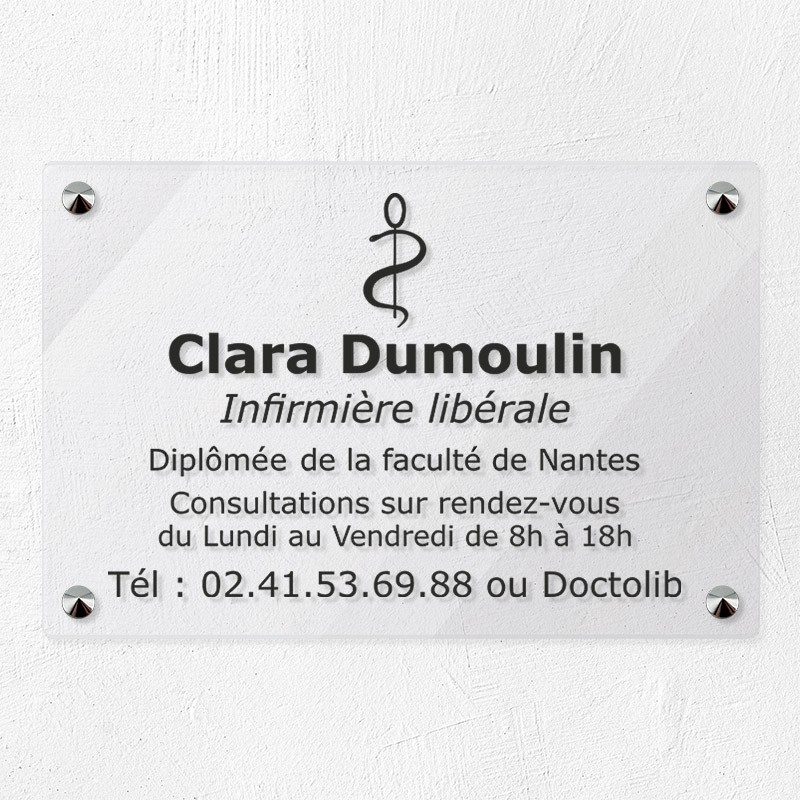 Plaque personnalisée en plexiglas transparent pour infirmière 30x20cm Plaque personnalisée en plexiglas transparent pour infirmière 30x20cm