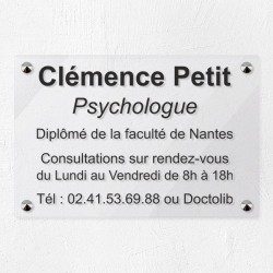Plaque psychologue en plexiglas transparent à personnaliser 30x20cm