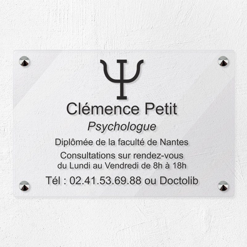 Plaque psychologue en plexiglas transparent à personnaliser 30x20cm Plaque psychologue en plexiglas transparent à personnaliser 30x20cm