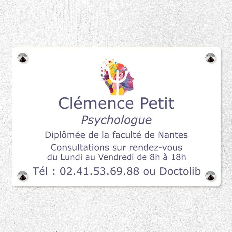 Plaque psychologue en plexiglas quadri sur-mesure 30x20cm