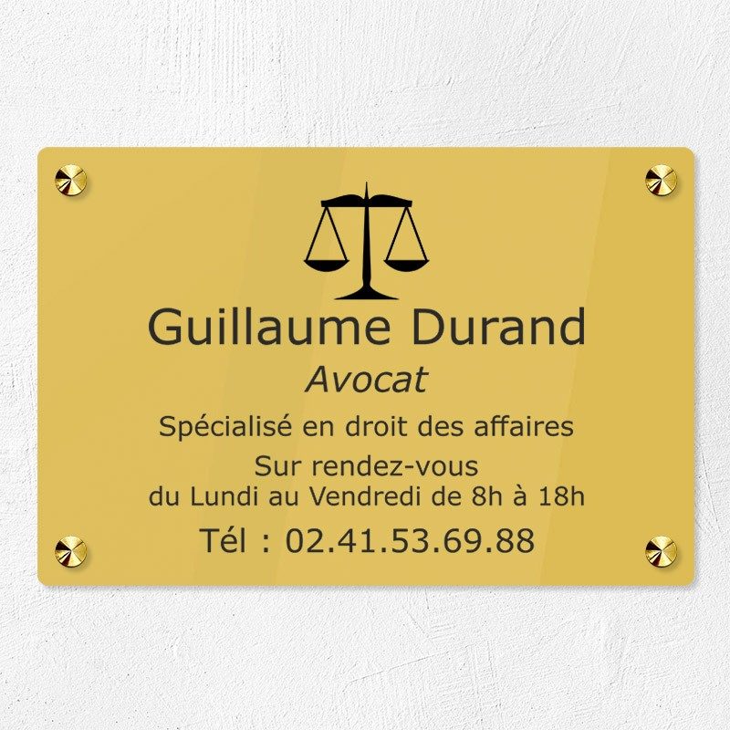 Plaque professionnelle pour avocat en plexiglas 30x20cm