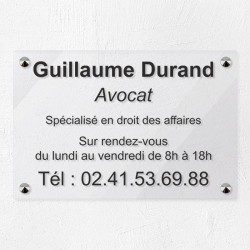 Plaque avocat personnalisée en plexiglas transparent 30x20cm