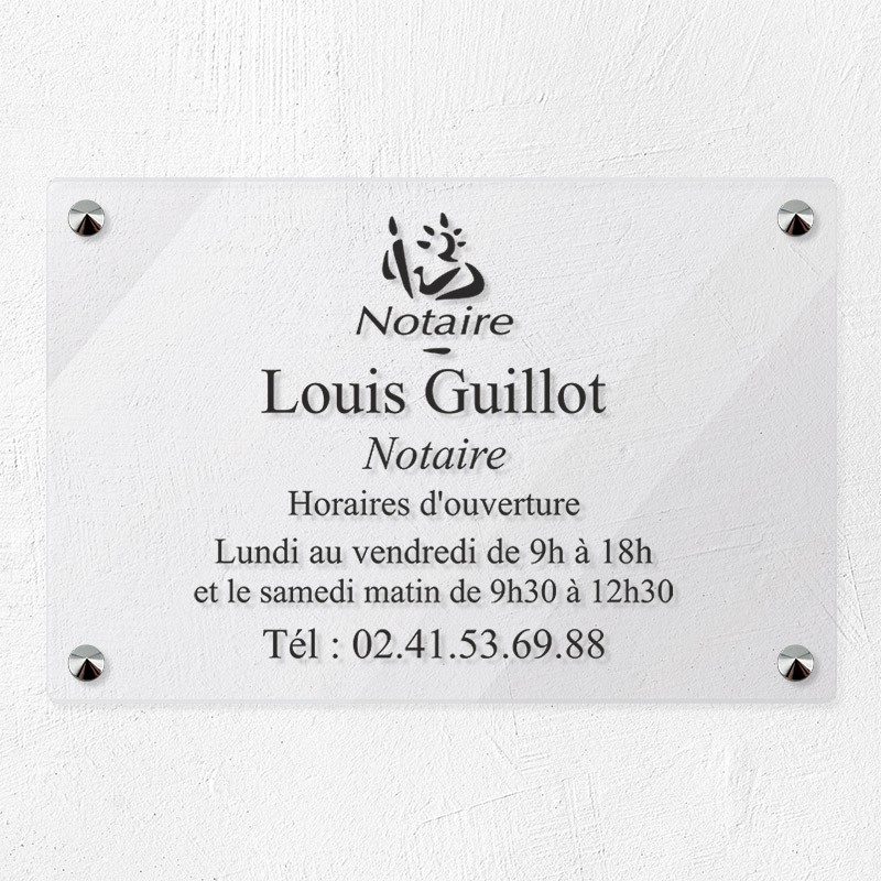 Plaque notaire personnalisée en plexiglas transparent 30x20cm Plaque notaire personnalisée en plexiglas transparent 30x20cm