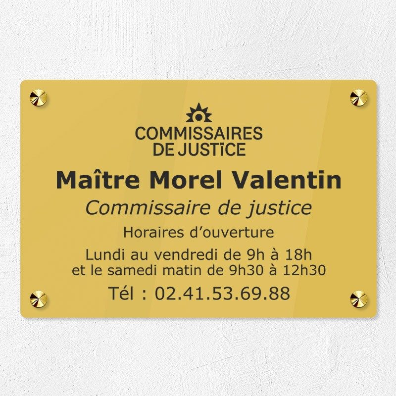 Plaque gravée pour commissaire de justice en plexiglas 30x20cm Plaque gravée pour commissaire de justice en plexiglas 30x20cm