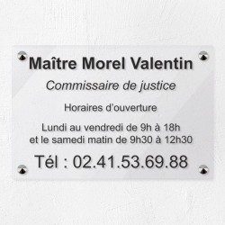 Plaque commissaire justice personnalisée en plexi transparent 30x20cm
