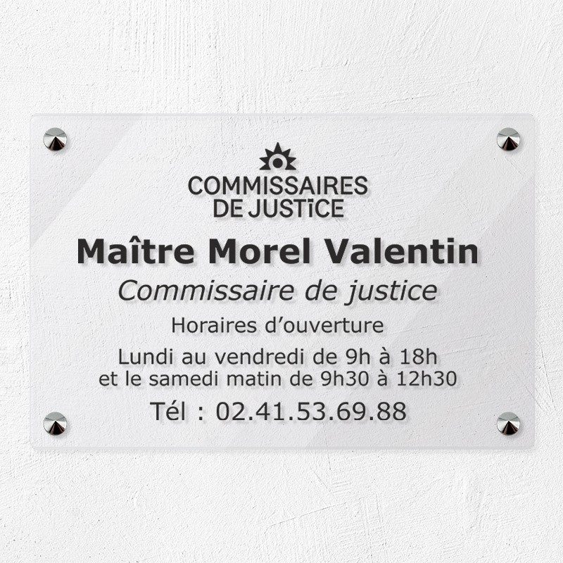 Plaque commissaire justice personnalisée en plexi transparent 30x20cm Plaque commissaire justice personnalisée en plexi transparent 30x20cm