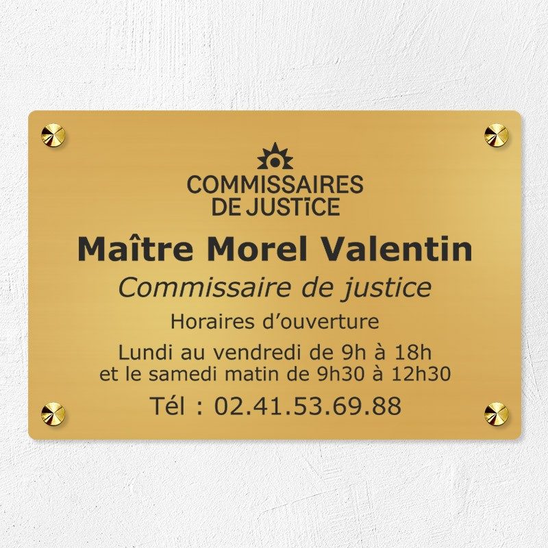 Plaque commissaire de justice en laiton à personnaliser 30x20cm Plaque commissaire de justice en laiton à personnaliser 30x20cm