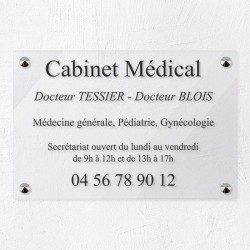 Plaque cabinet médical en plexiglas transparent 30x20cm