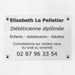 Plaque diététicien en plexiglas transparent 30x20cm