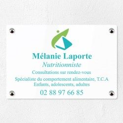 Plaque nutritionniste en plexiglas quadri et logo 30x20cm