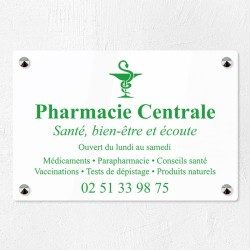 Plaque pharmacie en plexiglas quadri et logo 30x20cm