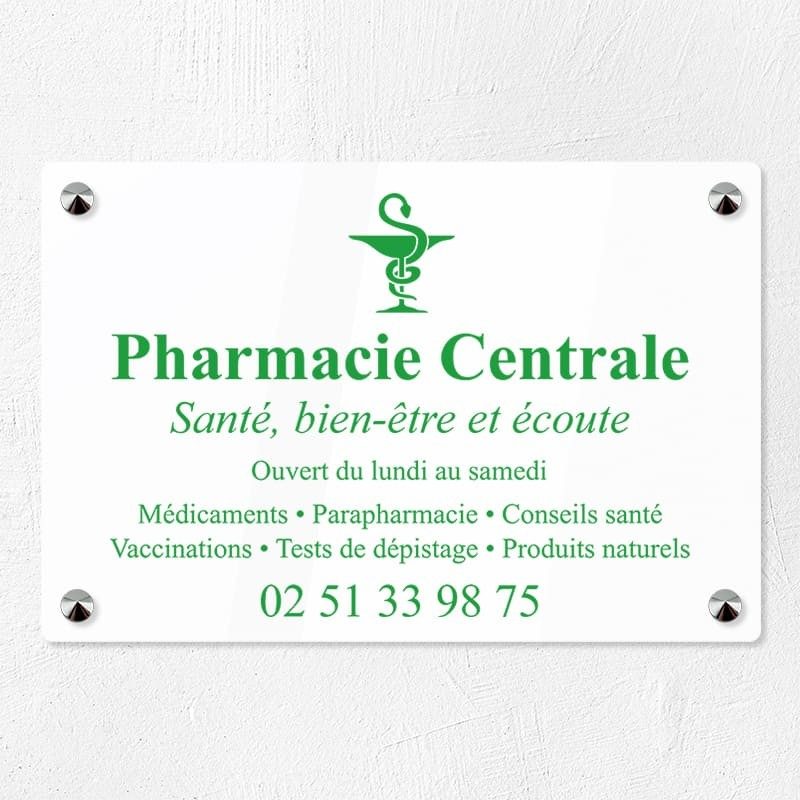 Plaque pharmacie en plexiglas quadri et logo 30x20cm Plaque pharmacie en plexiglas quadri et logo 30x20cm