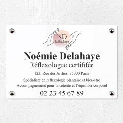 Plaque réflexologue en plexiglas quadri et logo 30x20cm