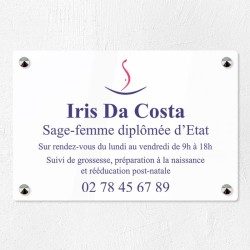 Plaque sage-femme en plexiglas quadri et logo 30x20cm