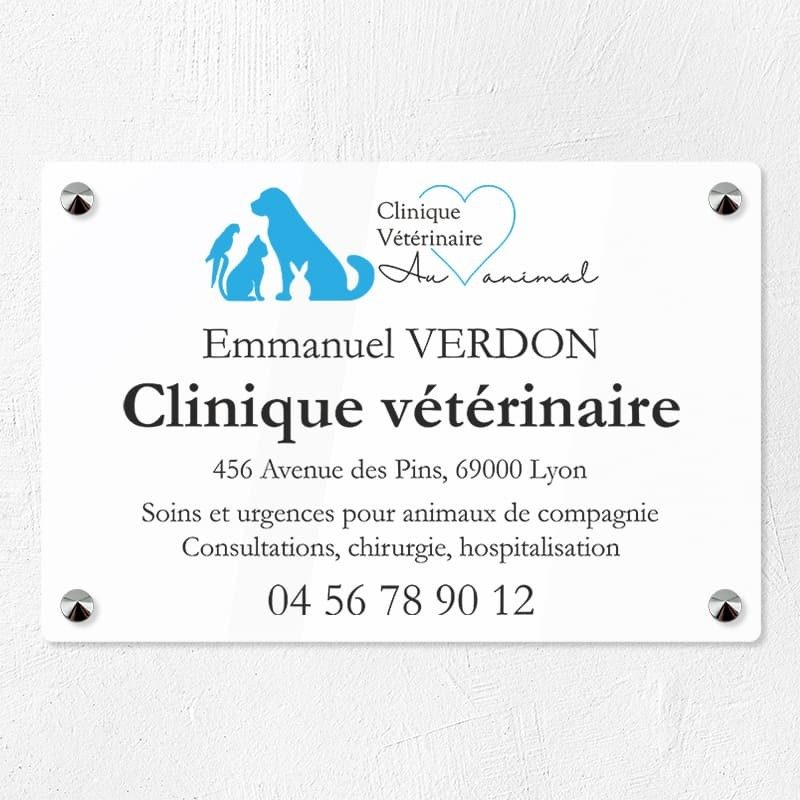 Plaque vétérinaire en plexiglas quadri et logo 30x20cm Plaque vétérinaire en plexiglas quadri et logo 30x20cm