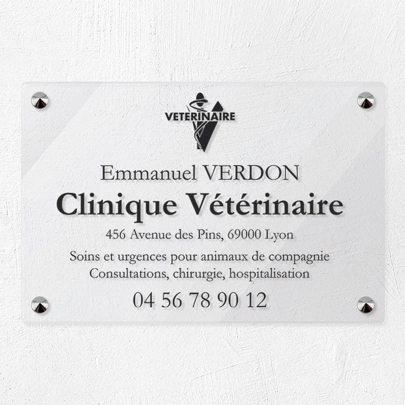 Plaque vétérinaire en plexiglas transparent 30x20cm