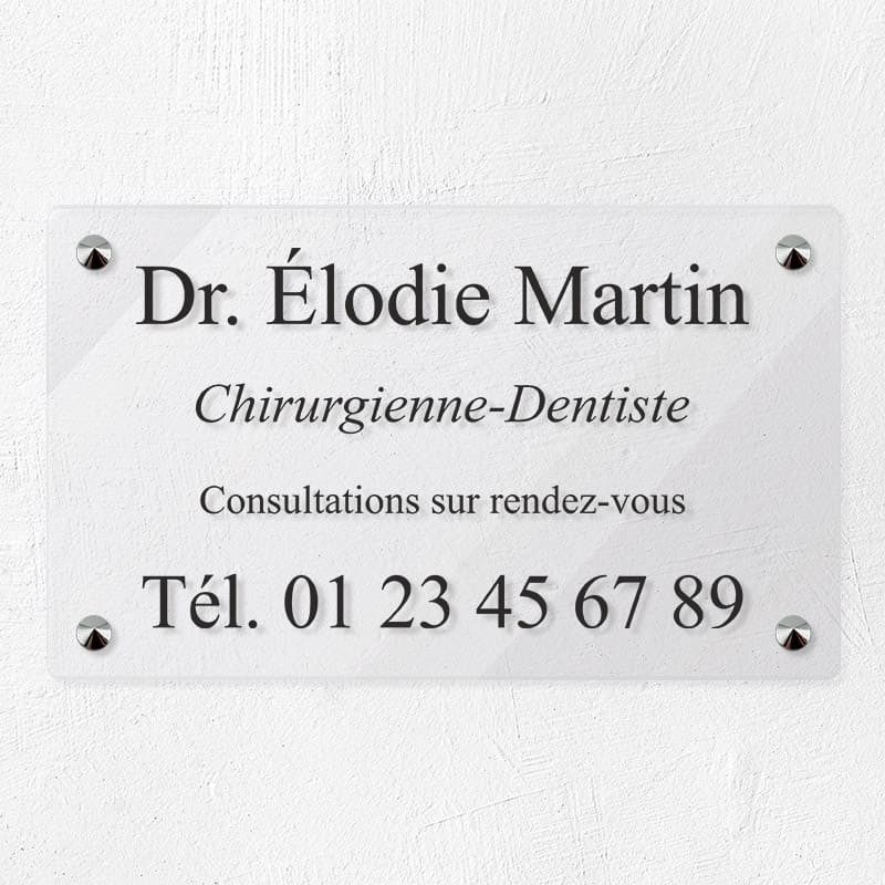 Plaque professionnelle en plexiglas transparent 25x15cm