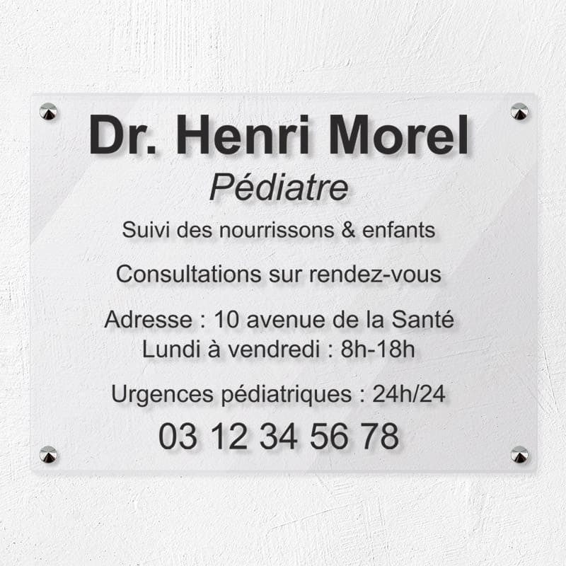 Plaque professionnelle en plexiglas transparent 40x30cm