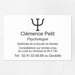 Plaque professionnelle pour psychologue en plexiglas 30x20cm
