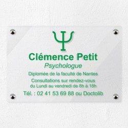 Plaque psychologue en plexiglas transparent à personnaliser 30x20cm