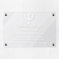 Plaque psychologue en plexiglas transparent à personnaliser 30x20cm