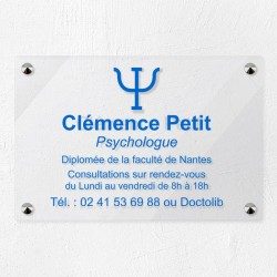 Plaque psychologue en plexiglas transparent à personnaliser 30x20cm