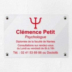 Plaque psychologue en plexiglas transparent à personnaliser 30x20cm