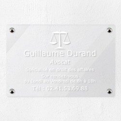 Plaque avocat personnalisée en plexiglas transparent 30x20cm