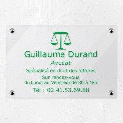 Plaque avocat personnalisée en plexiglas transparent 30x20cm