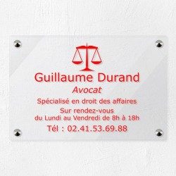 Plaque avocat personnalisée en plexiglas transparent 30x20cm