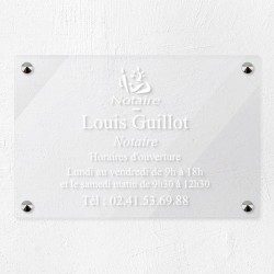 Plaque notaire personnalisée en plexiglas transparent 30x20cm