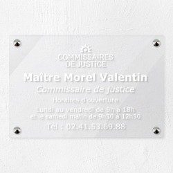 Plaque commissaire justice personnalisée en plexi transparent 30x20cm
