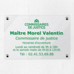 Plaque commissaire justice personnalisée en plexi transparent 30x20cm