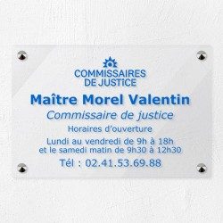 Plaque commissaire justice personnalisée en plexi transparent 30x20cm