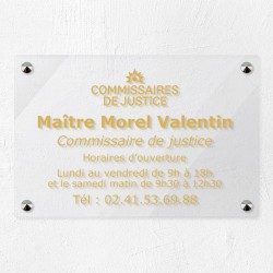 Plaque commissaire justice personnalisée en plexi transparent 30x20cm
