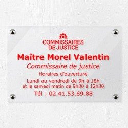 Plaque commissaire justice personnalisée en plexi transparent 30x20cm